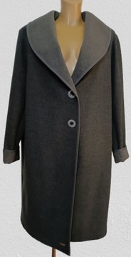Szary wełniany przejściowy płaszcz 50 Fokus