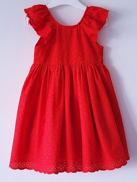 Piękna letnia czerwona haftowana sukienka + majtki MotherCare 86