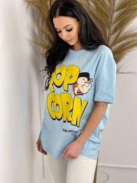 T-shirt damski oversize popcorn nowość Błękit