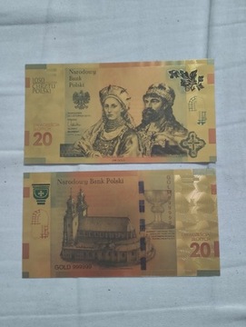POLSKA MIESZKO I DĄBRÓWKA 20 zł banknot pozłacany