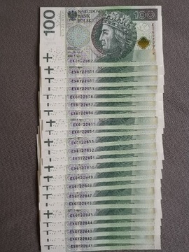 Banknoty 100zl kolejne numery 22szt. EX