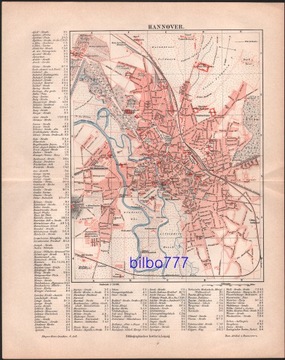 HANOWER stary plan miasta z 1888 roku