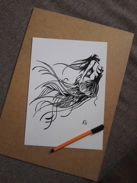 Rysunek: kobieta-meduza - cienkopis, A4, 250g/m2