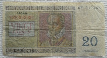 Belgia 20 franków 3/4/1956 R de Lassus +P de Monte