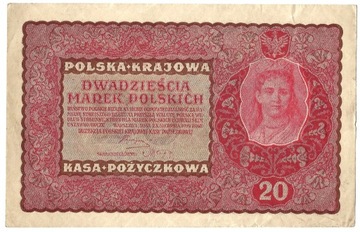 Banknot Polska 20 Marek 1919 r Stan I UNC Seria FX