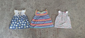 Trzy sukienki dla dziewczynki na lato r. 80/104