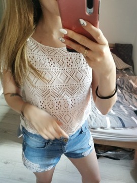 biała koronkowa bluzka XS S, crop top