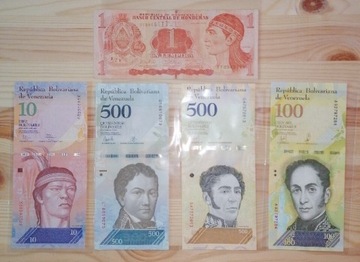 Zestaw banknotów Wenezuela Bolivary i Honduras. 