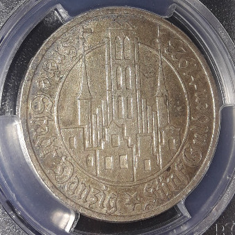 5 Guldenów 1923 PCGS NGC AU55 WMG Gdańsk Piękna!