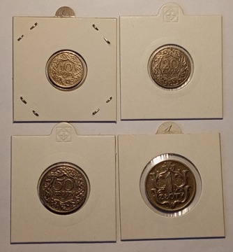 Monety 10, 20, 50 gr 1923, 1 zł 1929 ZESTAW