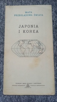 Japonia i Korea mapa przeglądowa świata 1956rok