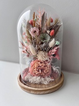 Dekoracje kopuła w szkle stroik suszone kwiaty 