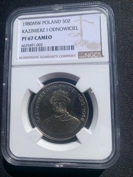 50 złotych 1980 K.Odnowiciel NGC PF67 Cameo.