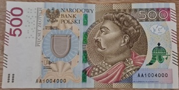 Banknot 500zł seria AA+album Miasta w Polsce 09-11