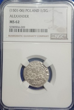 1/2 grosza Aleksander 1501-06 r.  Wilno NGC MS62