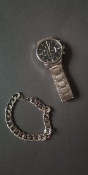 Srebrny klasyczny męski zegarek plus bransoletka