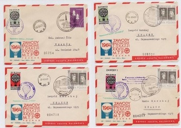 Poczta balonowa - zestaw 4 kopert - 1964 rok
