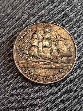 5 złotych 1936 statek próba Polska wykopki monet