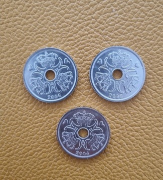 Monety 3 korony duńskie 2006 i 2004