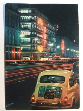 WARSZAWA Aleje noc neon FIAT ZASTAVA 1969 r.