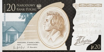 2010 r. - Pięć banknotów 20 zł - Fryderyk Chopin