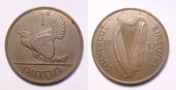 Irlandia 1 pens 1937 r. PIĘKNY STAN!