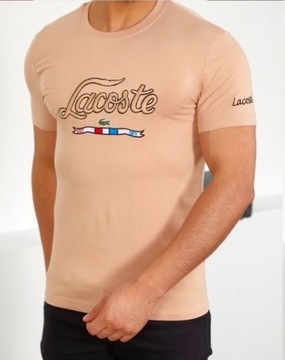 Koszulka T-shirt męski Lacoste z krótkim rękawem beżowa r.S