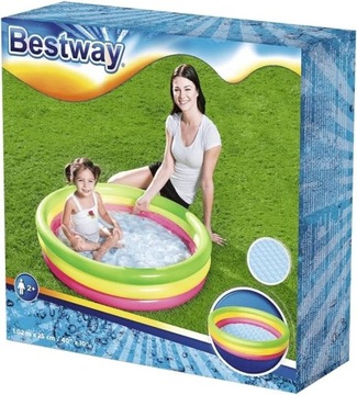 Bestway Summer Basen dla Dzieci, Wielokolorowy, 102 x 102 x 25 cm- 150L