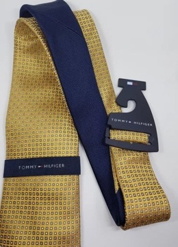 Krawat TOMMY HILFIGER TH złoty w oryginalny wzór