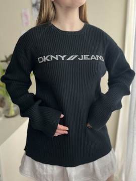 Prążkowany granatowy sweter unisex dkny xl