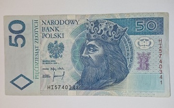 Banknot 50zł 1994 rok seria HI5740341