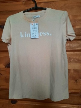 Koszulka - t-shirt damska bezowa z napis XS Cropp 
