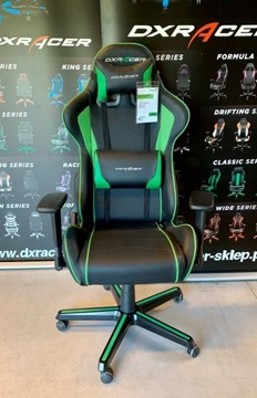 Czarno-zielony fotel gamingowy DXRACER