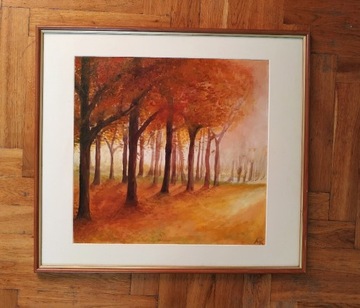 Obraz olejny, w ramce, jesień, 52x58cm