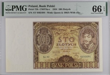 100 złotych 1934 - Ser.AV. + X + PMG 66 EPQ