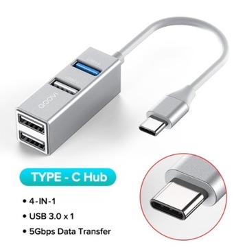 Kompaktowy 4-portowy koncentrator USB 3.0 QOOVI 