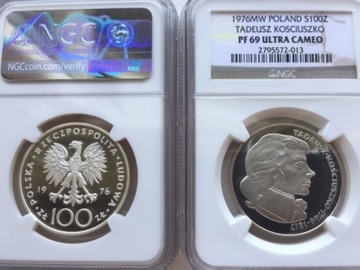 100 ZŁ PRL 1976 TADEUSZ KOŚCIUSZKO NGC PF69 !