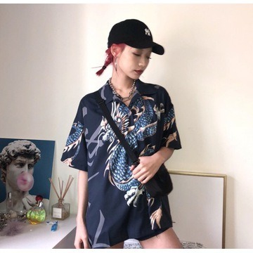 koszula granatowa smok retro anime kimono vintage