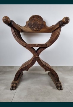 Antyczny fotel drewniany rozkładany Savonarola 