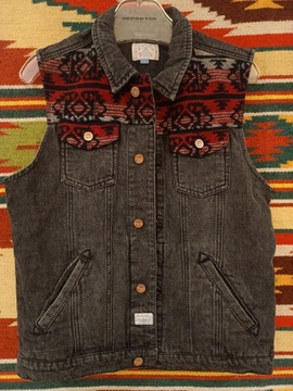 Vintage kamizelka jeansowa aztecki,boho S 