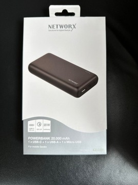 NOWY Networx Powerbank 20000 mAh USB-C USB-A Mikro-USB Czarny