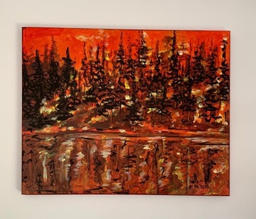 Obraz „Las się pali!” akryl na płótnie 50x40