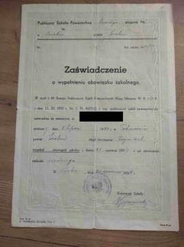 Zaświad. o wypełnieniu obowiązku szkolnego-1934r