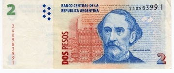 ARGENTYNA 2 Pesos banknot obiegowy (zestaw B28)