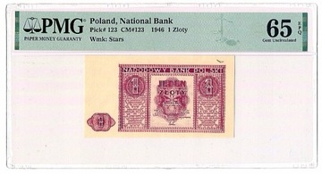 Banknot 1 zł 1946r PMG 65