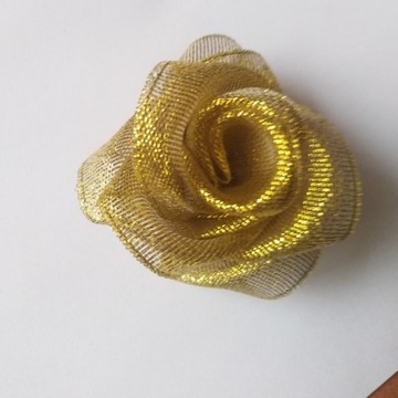 Róża złota 6cm główka bądź z łodygą z wstazki2szt