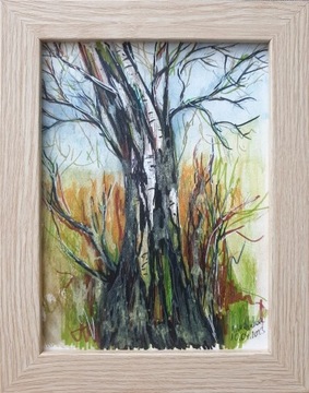Obraz ręcznie malowany "Drzewo" +rama akwarela