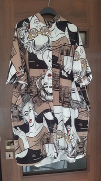 Koszula owersize fango beżowa pop art M L XL