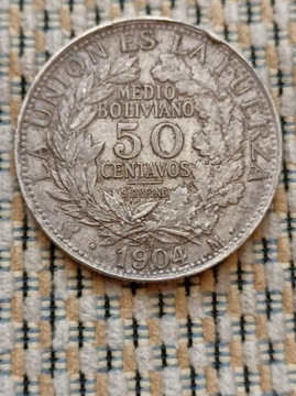 Srebro, Boliwia, 50 Centavo-1904r.