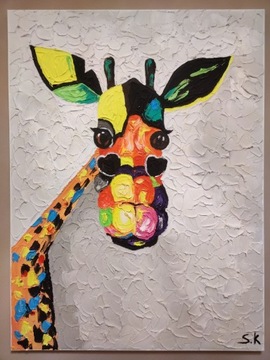 Obraz kolorowa żyrafa na płótnie 80x60